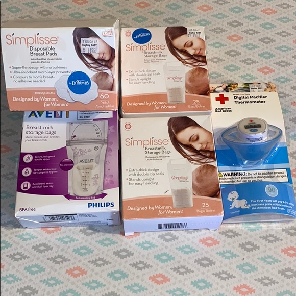 Breast milk bags, pacifier thermometer, breast pad